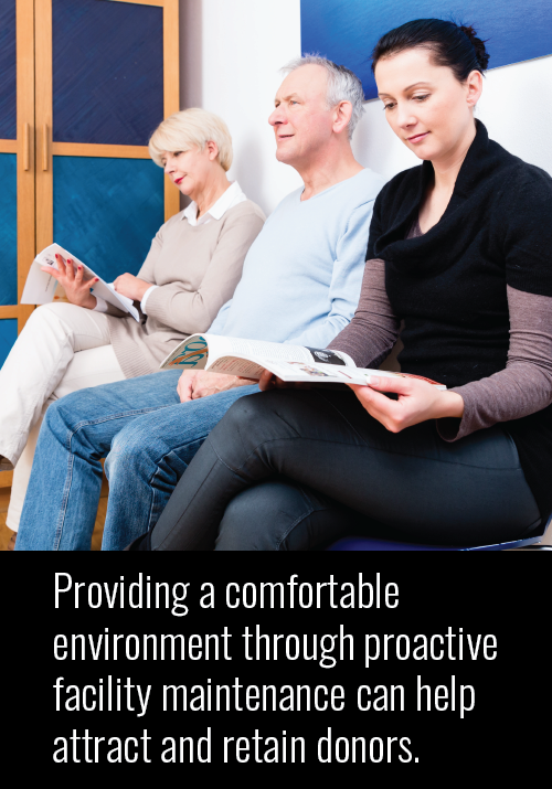 Providing a comfortable environment through proactive facility maintenance can help attract and retain donors.
