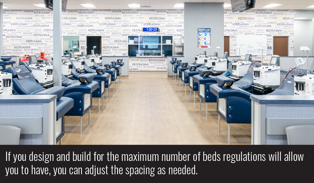If you design and build for the maximum number of beds regulations will allow you to have, you can adjust the spacing as needed.